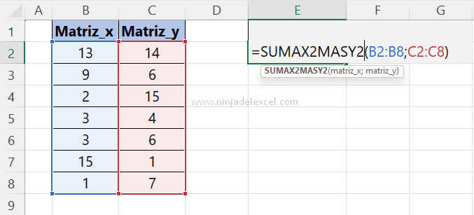 Función SUMAX2MASY2 en Excel Paso a Paso