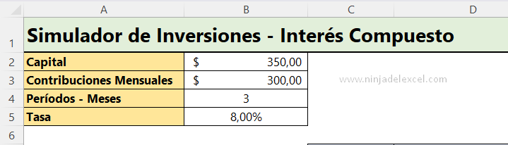 Inversiones para Interés Compuesto en Excel