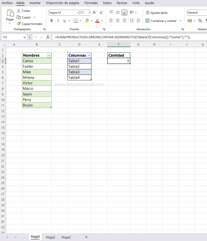 Nombres en Tablas Separadas en Excel
