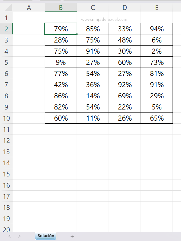 Solución de Prueba de Excel - Convertir Números a Porcentaje