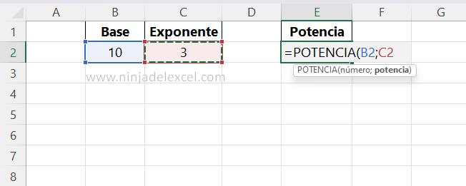 usar la Función POTENCIA en Excel