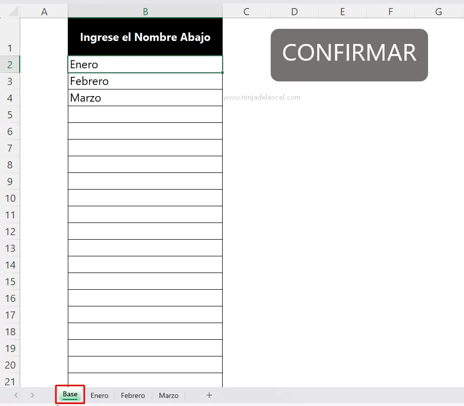 Hoja de Cálculo Lista para Cambiar el Nombre de las Pestañas de Excel